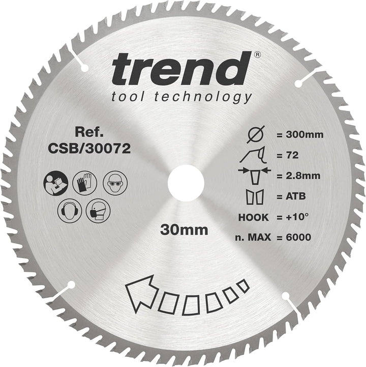 Trend CraftPro TCT Kreissägeblatt, 300mm Durchmesser x 72 Zähne x 30mm Bohrung, Hartmetallbestückt,