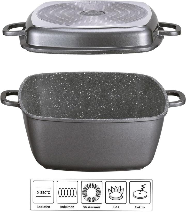 STONELINE® Multi-Eckpfanne, 28 x 28 cm, mit Dampf- und Frittierfunktion, induktionsgeeignet, Aluguss