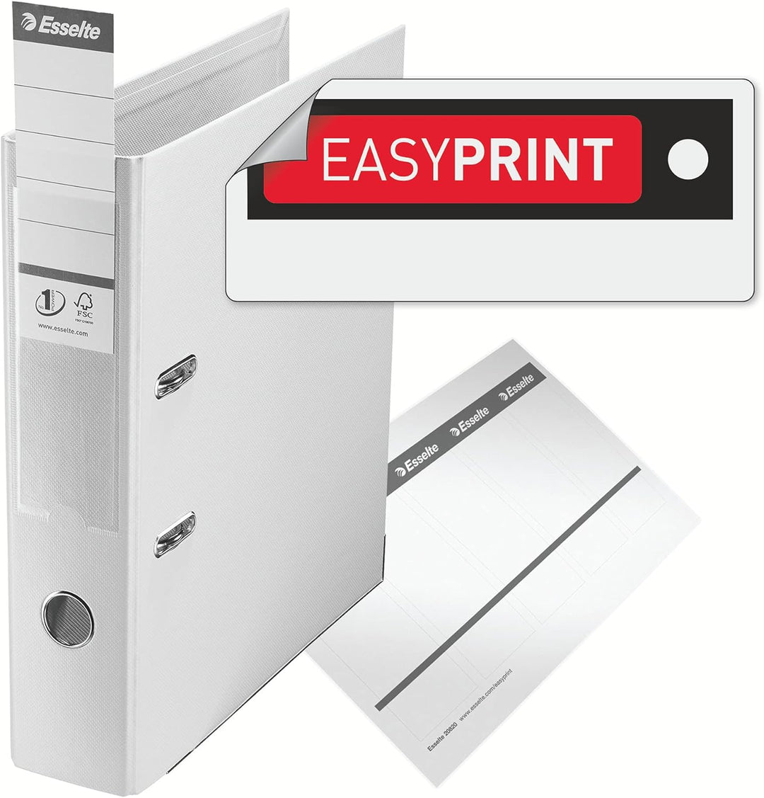 Esselte Ordner breit, DIN A4, 10er Pack, 7,5 cm Rückenbreite, Kunststoff-Ordner, weiss, Vivida, 8113