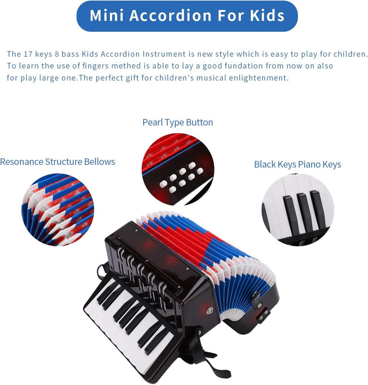 Kinder-Akkordeon, 17 Tasten, 8 Basskn?pfe, Mini-Akkordeon-Instrument, Spielzeug-Akkordeon-Musikinstr