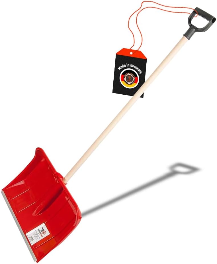 SHW-FIRE 59026 Schneeschieber Schneeschaufel Kunststoff 50 cm breit mit rundem Stiel Holz 130 cm lan