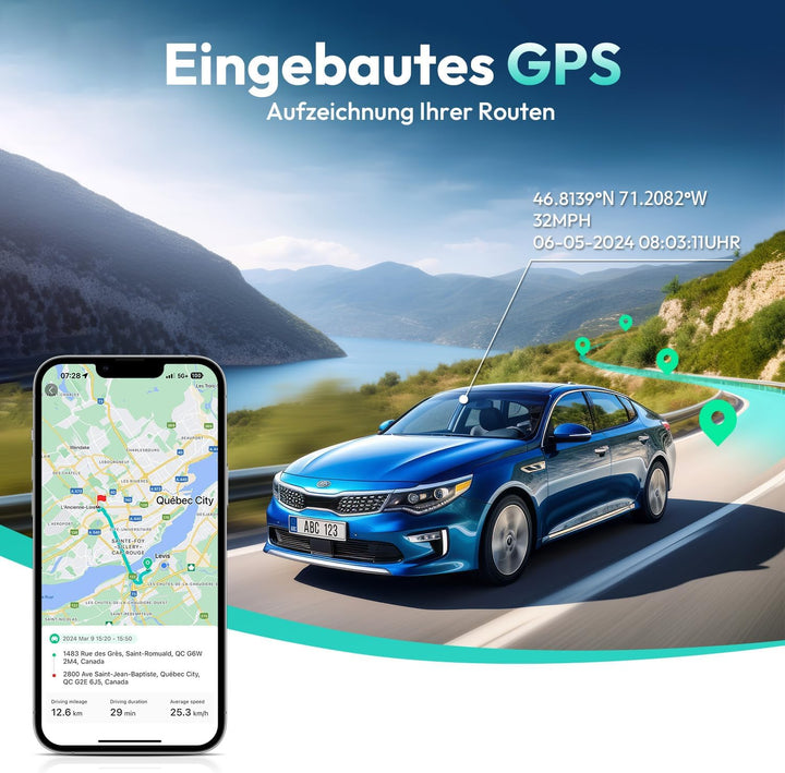 BOTSLAB Dashcam Auto Vorne Hinten, 4K Dashcam Auto GPS mit WiFi, Dual Autokamera mit 64GB SD Karte,