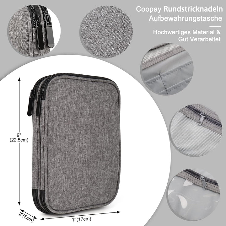 Coopay Rundstricknadeln 40 cm Edelstahl Rundstricknadel Set mit Tasche & Strickzubehör, 2,5-10 mm Me