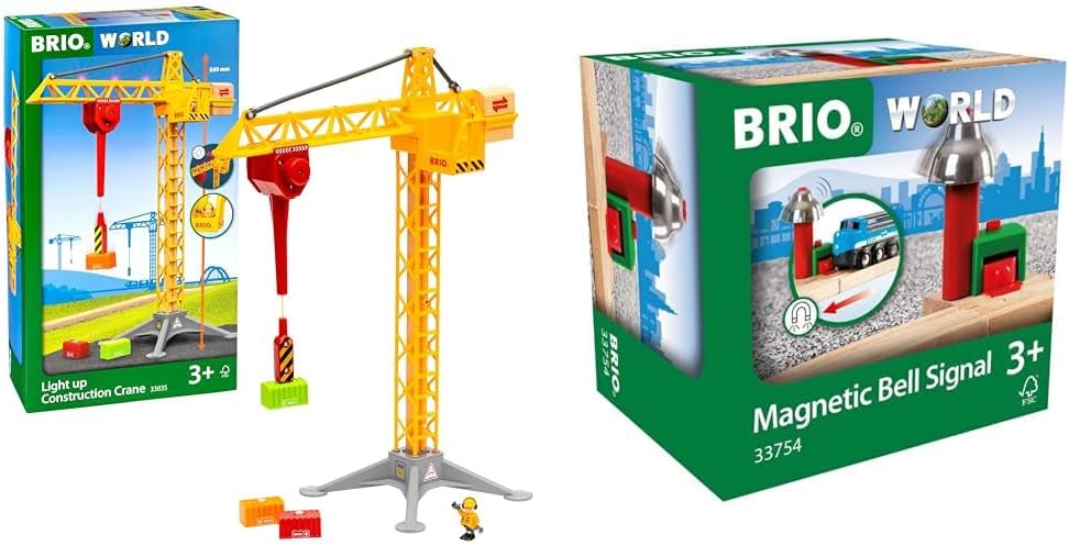BRIO World 33835 Grosser Baukran mit Licht - Zubehör für die BRIO Holzeisenbahn & World 33754 - Magn