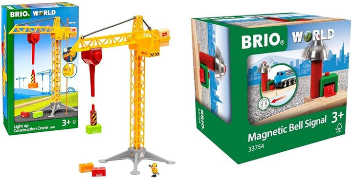 BRIO World 33835 Grosser Baukran mit Licht - Zubehör für die BRIO Holzeisenbahn & World 33754 - Magn