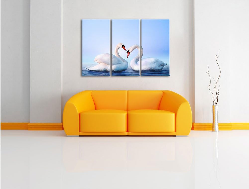 Pixxprint Zwei Schwäne auf dem Wasser als Leinwandbild/Grösse: 3 Teilig (120x80) / Wandbild/Kunstdru