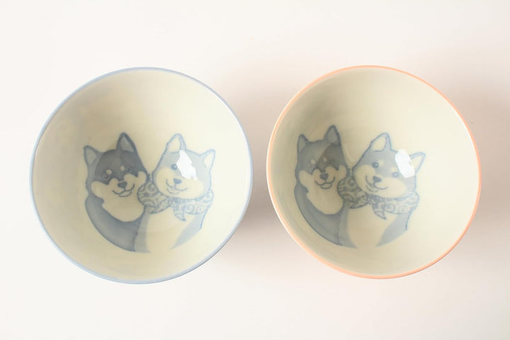 Mino Ware Reisschale, japanische Keramik, Shibaken, hergestellt in Japan, Blau/Rosa, 2 Stück MIG011