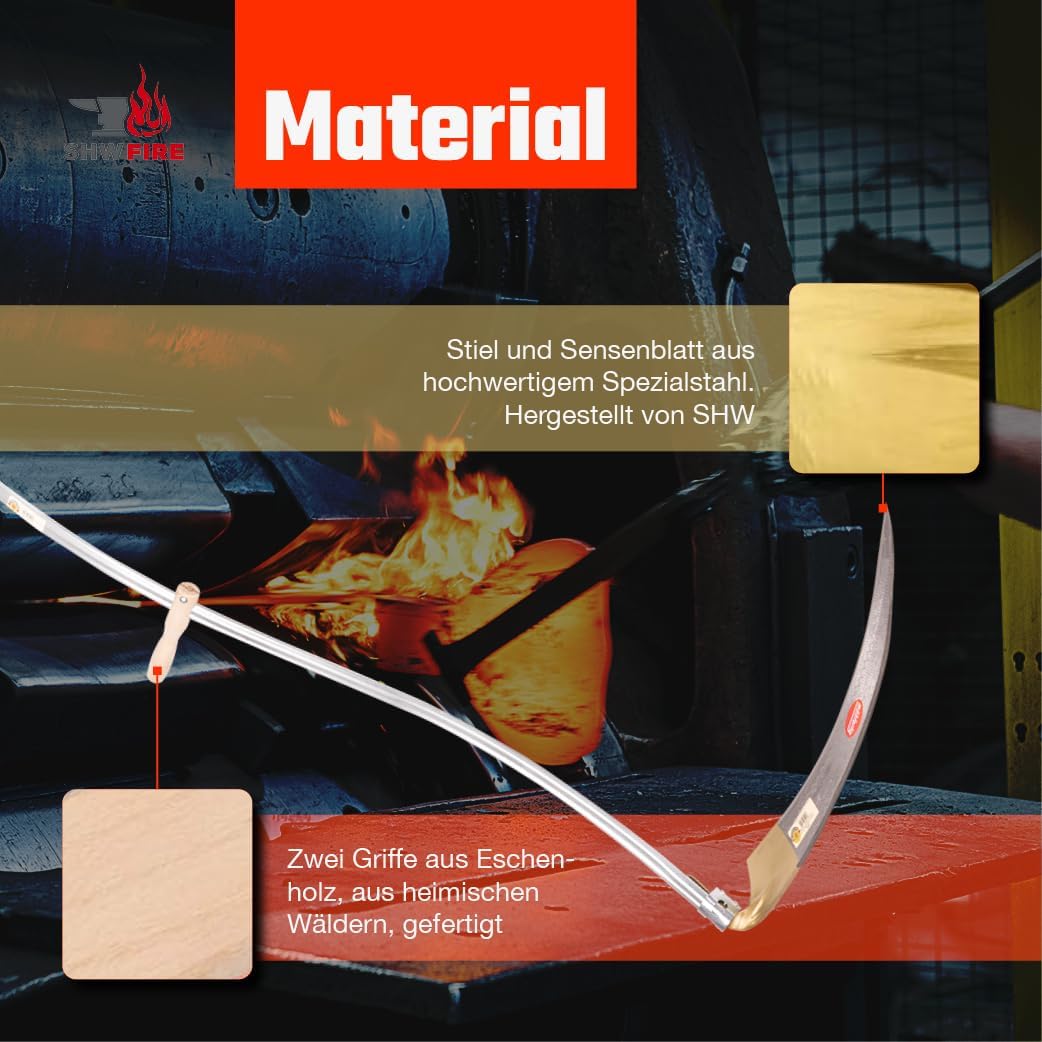 SHW-FIRE Blattsense 65cm mit 150cm Stahlrohrstiel - Ideale Sense