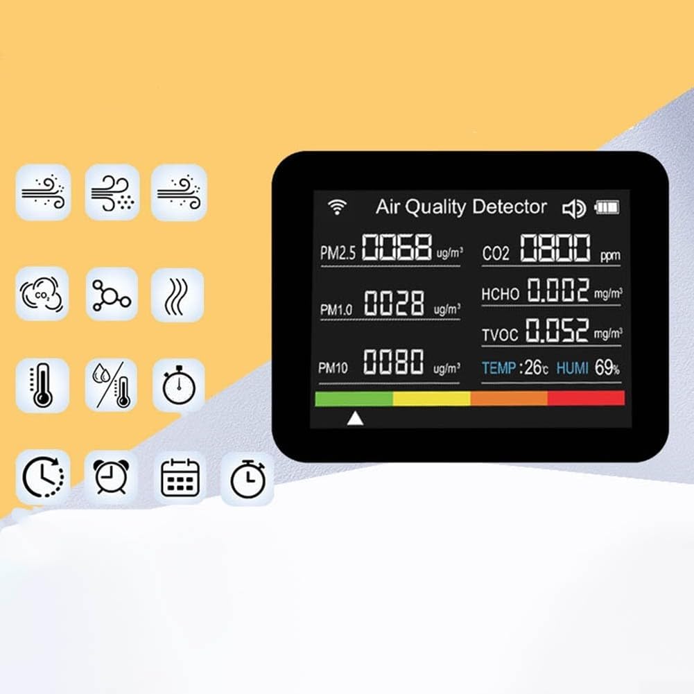13 In 1 Luftqualität Monitor CO2 Meter Temperatur & Luftfeuchtigkeit Tester TVOC PM2.5 Schwarz, Schw