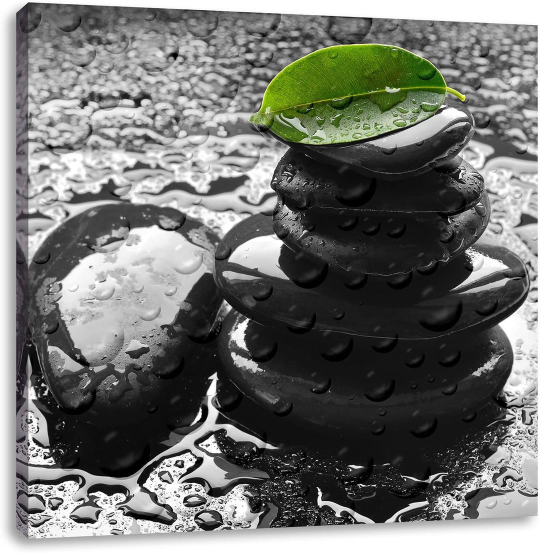 Pixxprint Zensteinturm im Regen als Leinwandbild/Grösse: 70x70 cm/Wandbild/Kunstdruck/fertig bespann