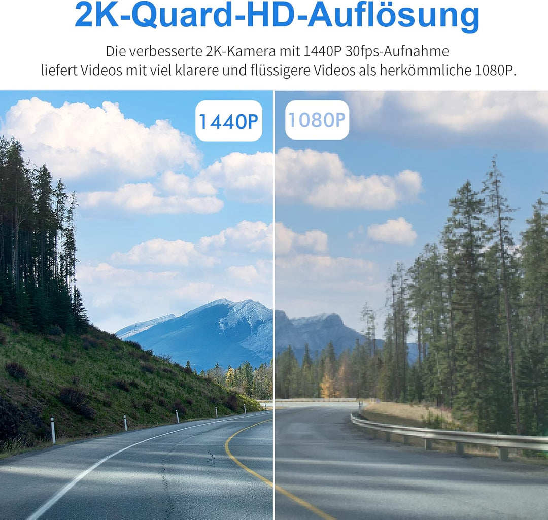 Dashcam Auto, KAWA D6 Dashcam 2K 1440P Voll QHD 30 fps - 360° drehbares Gehäuse Eingebautes WLAN für