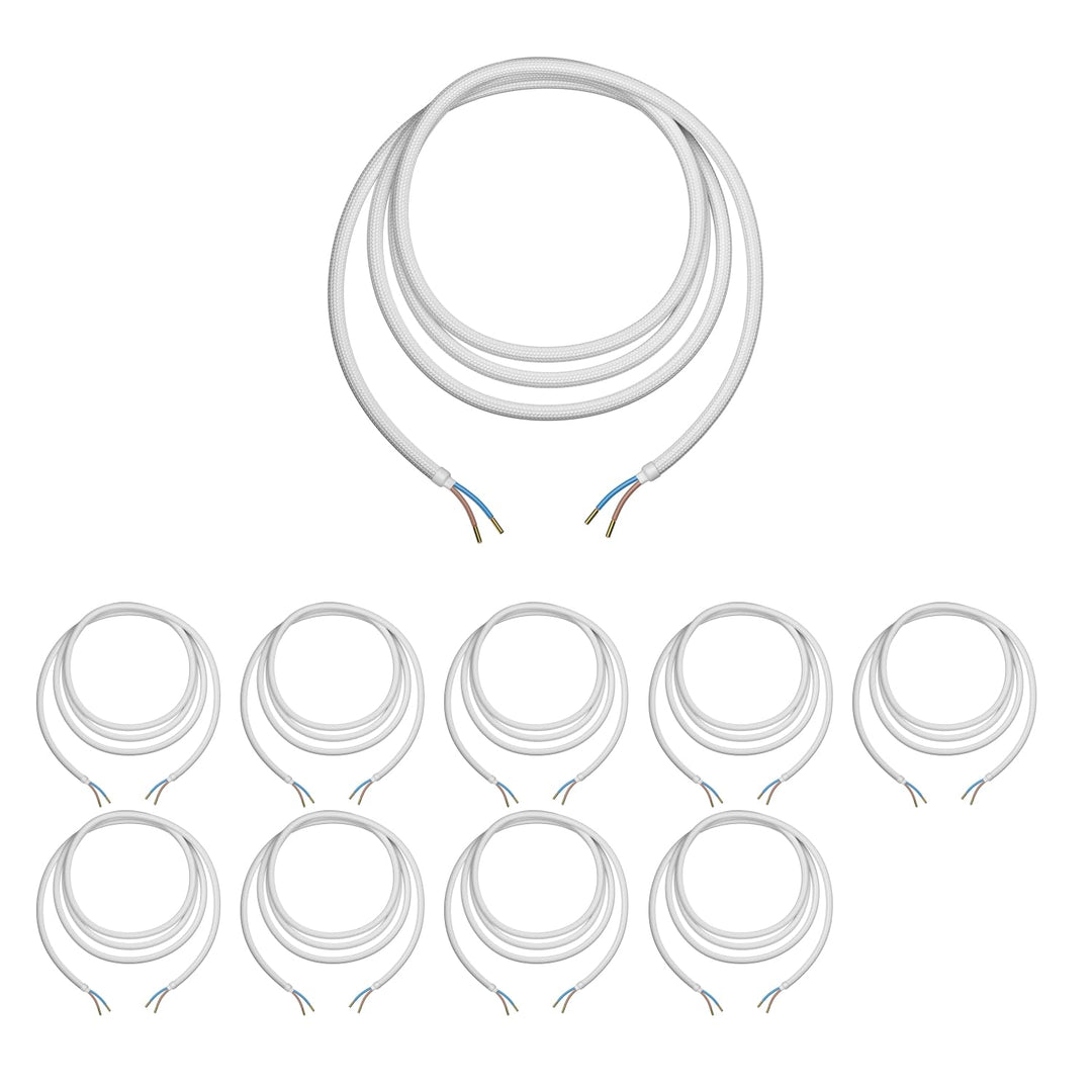 ledscom.de Stoffkabel, 3m, weiss, 2 x 0,75 mm², H03VV-F Textilummantelung, 10 Stk.