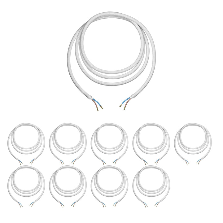 ledscom.de Stoffkabel, 3m, weiss, 2 x 0,75 mm², H03VV-F Textilummantelung, 10 Stk.