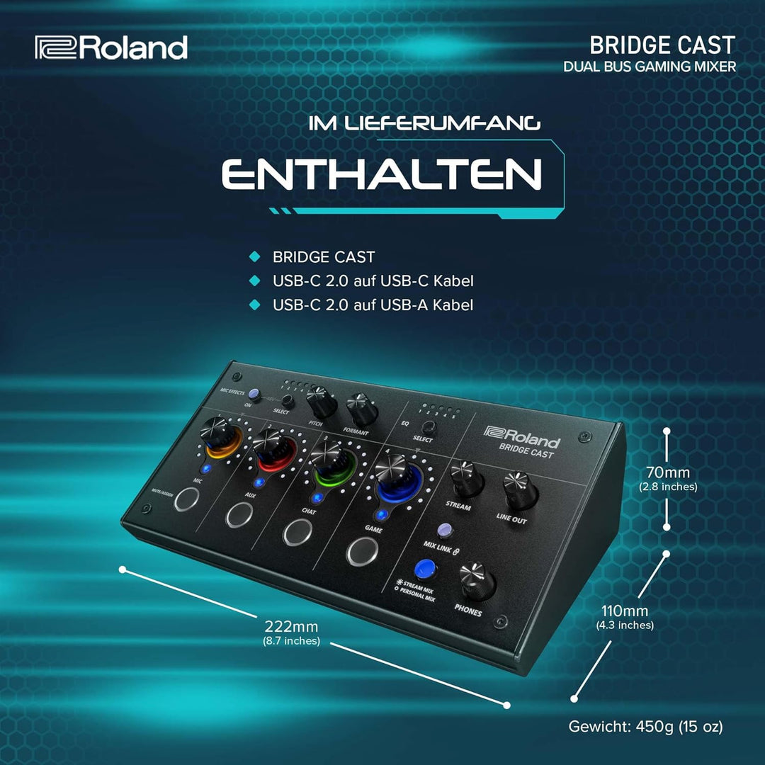 Roland BRIDGE CAST Dual Bus Gaming-Mixer in Schwarz | Professionelles Audio-Streaming-Interface und