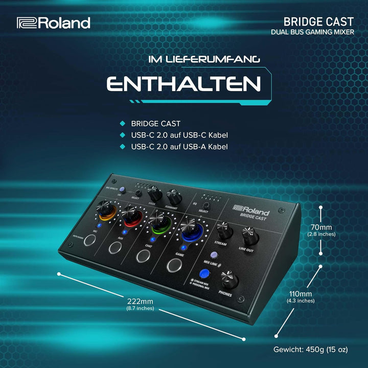 Roland BRIDGE CAST Dual Bus Gaming-Mixer in Schwarz | Professionelles Audio-Streaming-Interface und