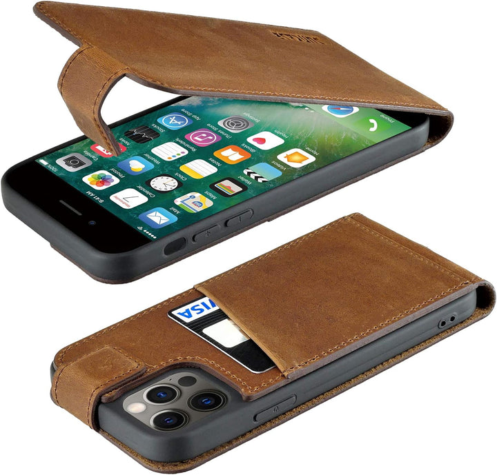 Suncase Original Flip-Style (Ultra-Slim) kompatibel mit iPhone 12 Pro (6.1") Hülle Ledertasche Tasch