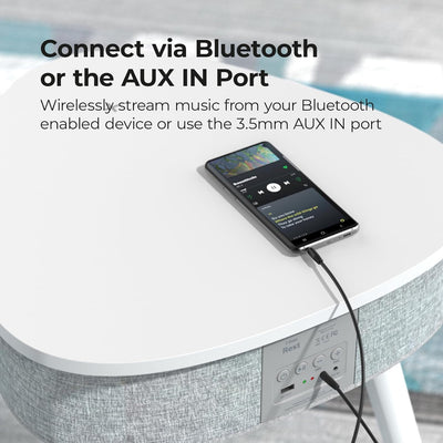 Tragbarer Beistelltisch Bluetooth Lautsprecher mit Wireless Charger und USB Ladeanschluss, Couchtisc