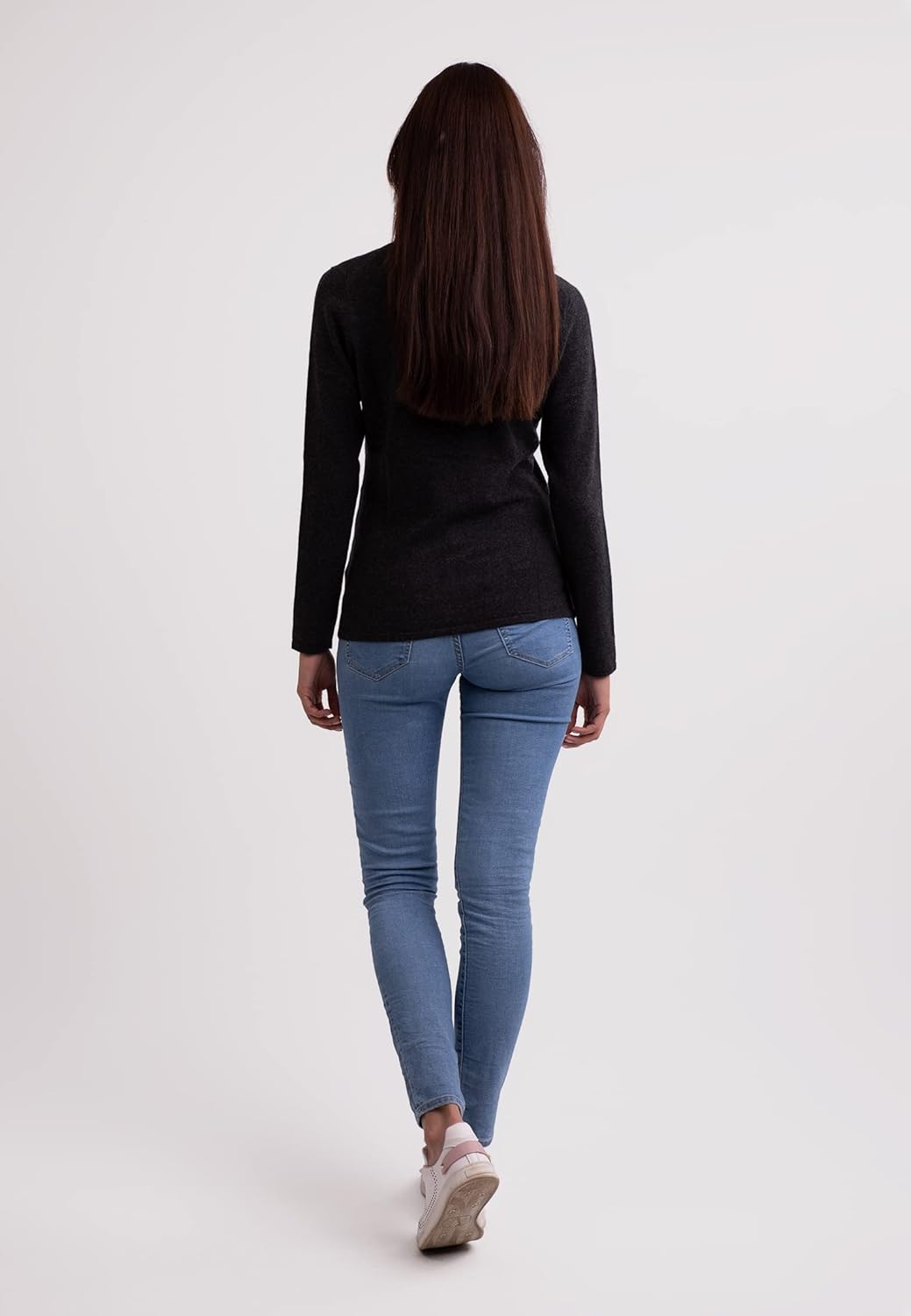 CASH-MERE.CH 100% Kaschmir Damen Pullover | Sweater Rundhalsausschnitt 2-fädig XS Dunkelgrau, XS Dun