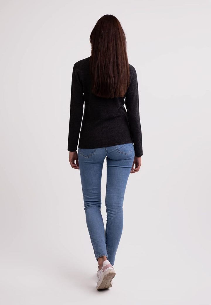 CASH-MERE.CH 100% Kaschmir Damen Pullover | Sweater Rundhalsausschnitt 2-fädig XS Dunkelgrau, XS Dun