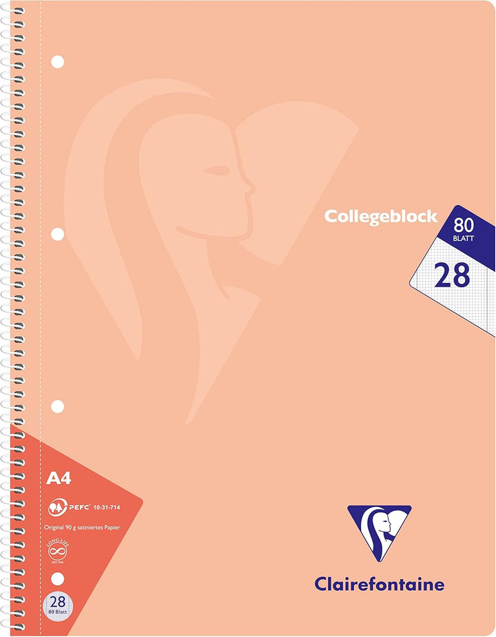 Clairefontaine 306228C - Packung mit 5 Heften / Collegeblöcke, DIN A4, 80 Blatt, 90g, kariert mit Do