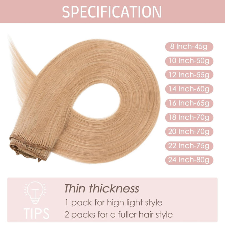 Silk-co Echthaar Clip In Extensions 8 Tressen 18 Clips 50g, Karamellblond Hair Extensions, Remy Echt