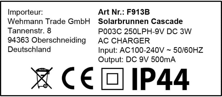 Solarspringbrunnen Solarbrunnen Cascade Garten Brunnen Kaskade Komplettset für Garten und Terrasse T