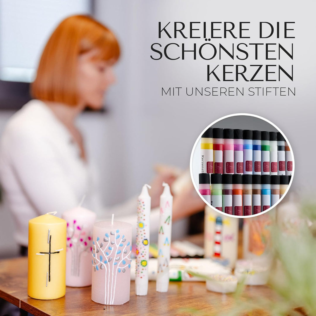 Brandalo® Premium 24er Set Kerzenstifte á 30ml leuchtende Farben – Candle Pen für Kerzen - Taufkerze