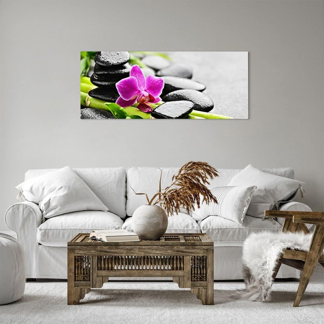 Panorama Bilder auf Leinwand 100x40cm Leinwandbild Pflanze Steine Bambus Spa Gross Wanddeko Bild Sch