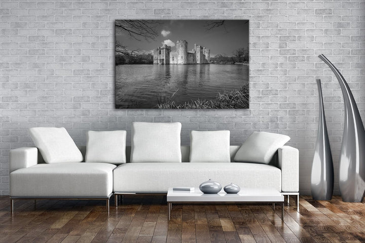 deyoli Verlassene Burg mit Wassergraben Effekt: Schwarz/Weiss Format: 120x80 als Leinwandbild, Motiv
