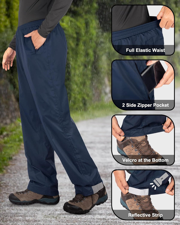 33,000ft Packbare Regenhose Herren Wasserdicht Leichte Fahrrad Überziehhose Winddicht Reflektierende