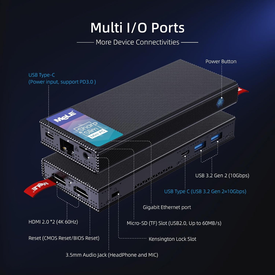 MeLE PCG02 Pro Lüfterloser Mini PC Stick Alder Lake N100(bis zu 3.4GHz) Windows 11 Pro Micro PC 8GB