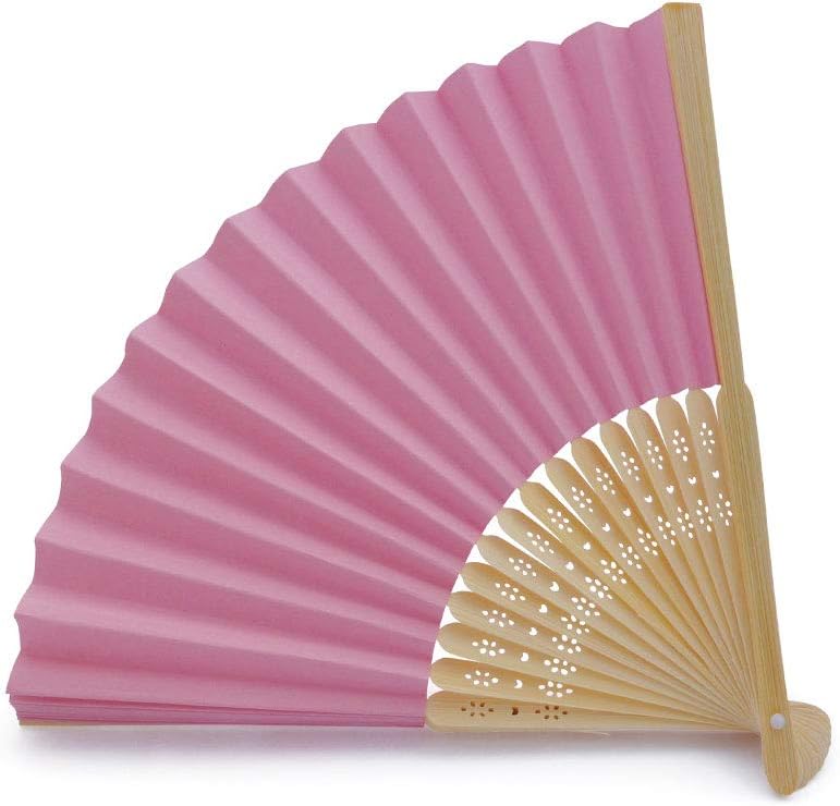 Handfächer aus weissem Papier und Bambus für Hochzeiten (Rosa, 50 Handfächer) Rosa 50 Handfächer, Ro
