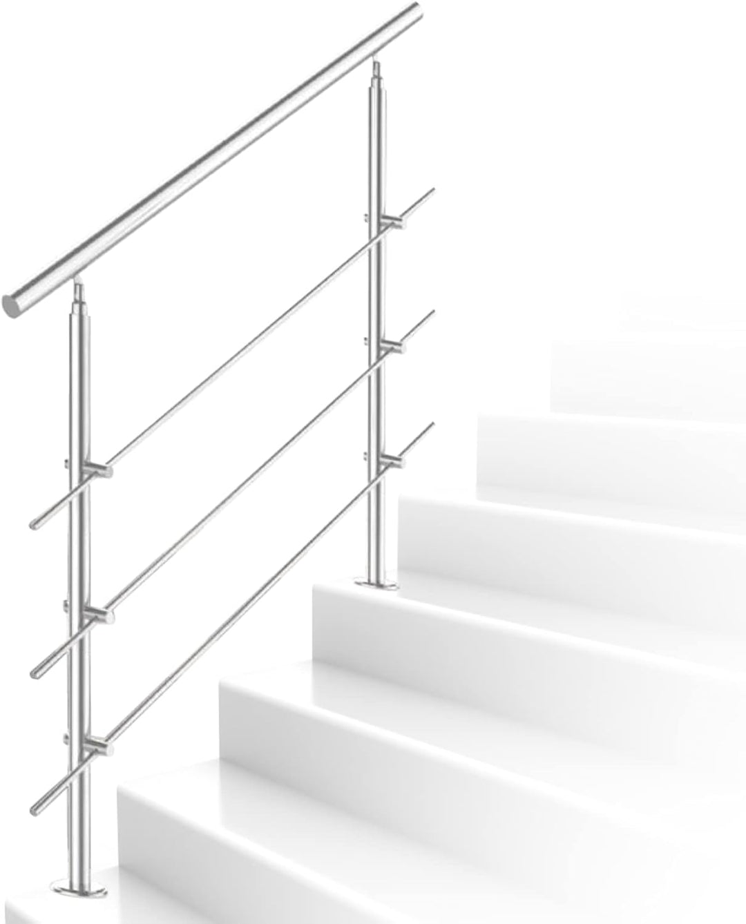 Daromigo 180cm Edelstahl Handlauf GelÀnder mit 3 Querstreben, Handlauf Winkelverstellbar, à 42mm Tre