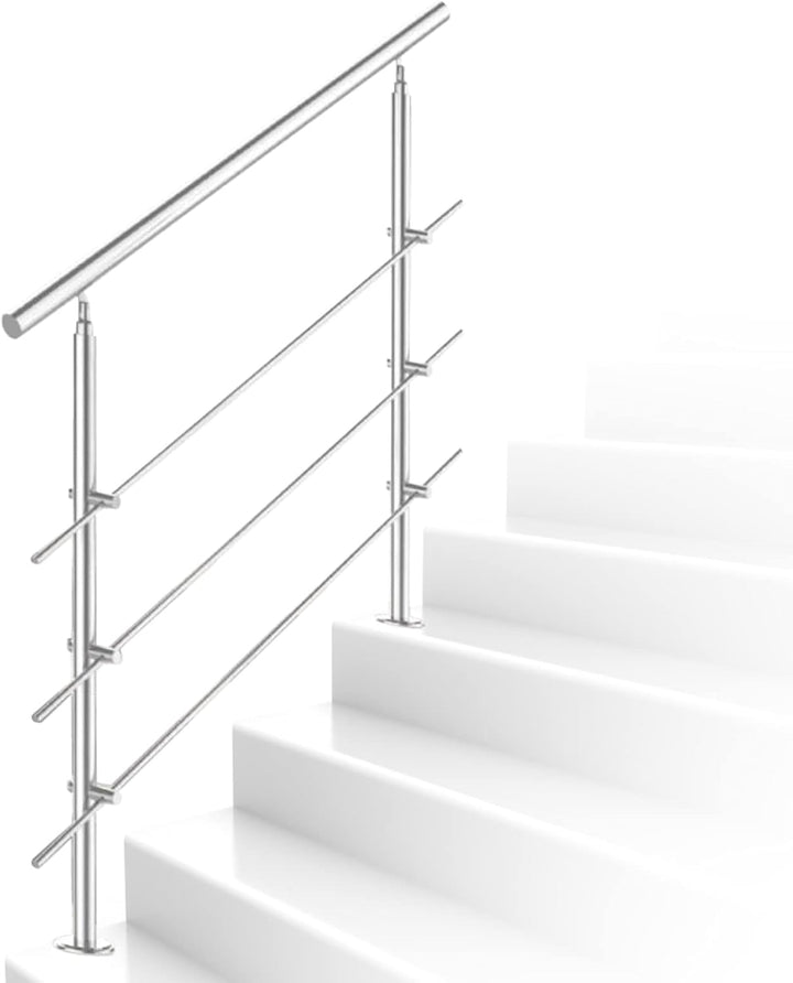 Daromigo 180cm Edelstahl Handlauf GelÀnder mit 3 Querstreben, Handlauf Winkelverstellbar, à 42mm Tre