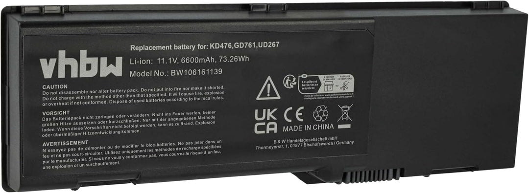 `HOCHLEISTUNGS-AKKU 11.1V 6600mAh passend für DELL Inspiron: 1501 / E1501 / E1505 / E1705 / 6000 / 9