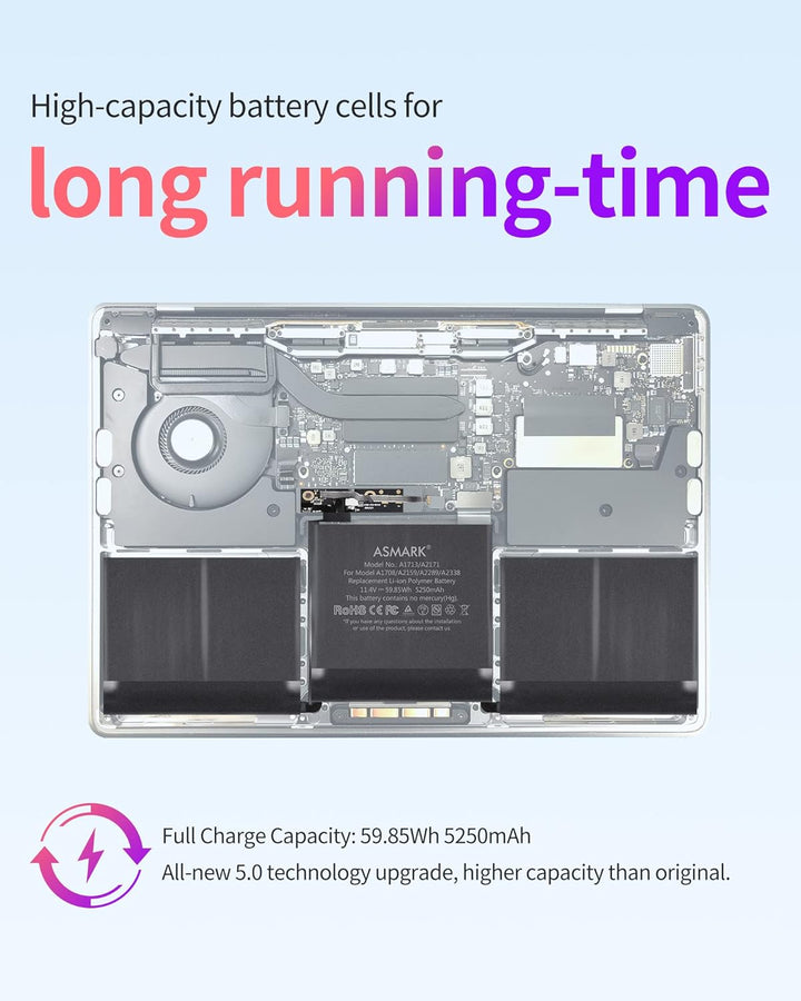 ASMARK MacBook Pro A1708 Akku für 13-Zoll A1708(2016,2017) A2159(2019) A2289(2020) A2338(2020,2022)