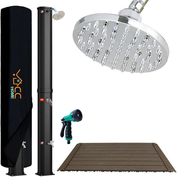 CCLIFE Solardusche mit Bodenplatte 40L Solar Gartendusche Pooldusche Regendusche Aussendusche Garten
