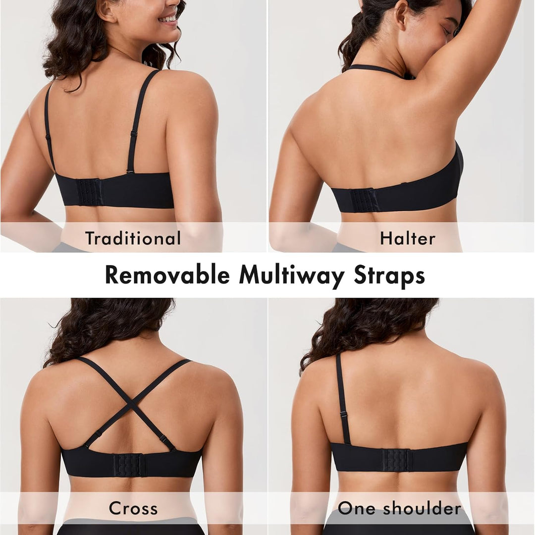 DELIMIRA Damen Trägerloser Bandeau BH Grosse Grössen Ungefüttert BHS mit Bügel und Abnehmbaren Träge