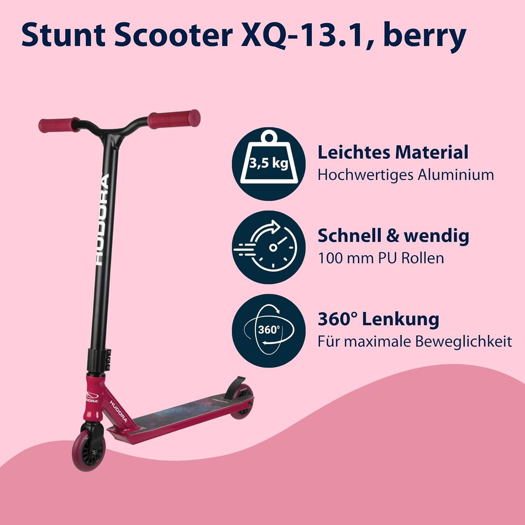 HUDORA Stunt Scooter XQ-13.1, Berry, robuster Stuntroller für Tricks