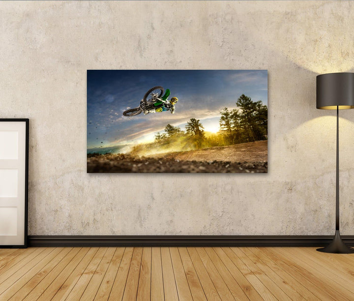 islandburner Bild auf Leinwand Dirt Bike Motocross Rider Flying High Kinderzimmer Bilder Wandbilder