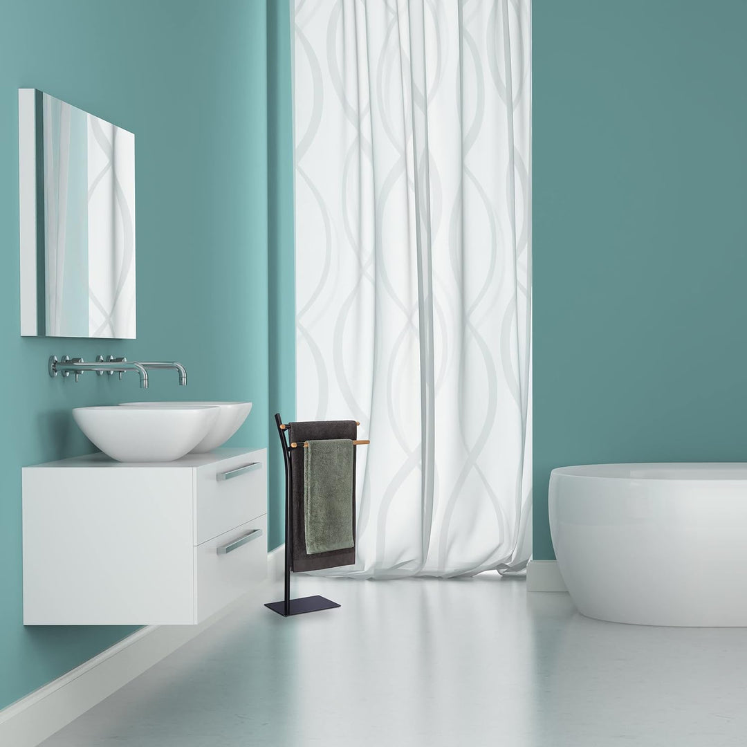 Relaxdays Handtuchhalter, freistehend, Handtuchständer mit 2 Stangen, HBT: 88 x 46,5 x 20 cm, ohne B