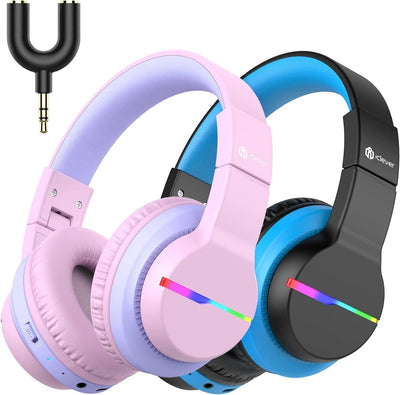 iClever Bluetooth Kinder Kopfhörer 2pack, Farbige LED-Leuchten, Kinderkopfhörer Over-Ear mit 74/85/9