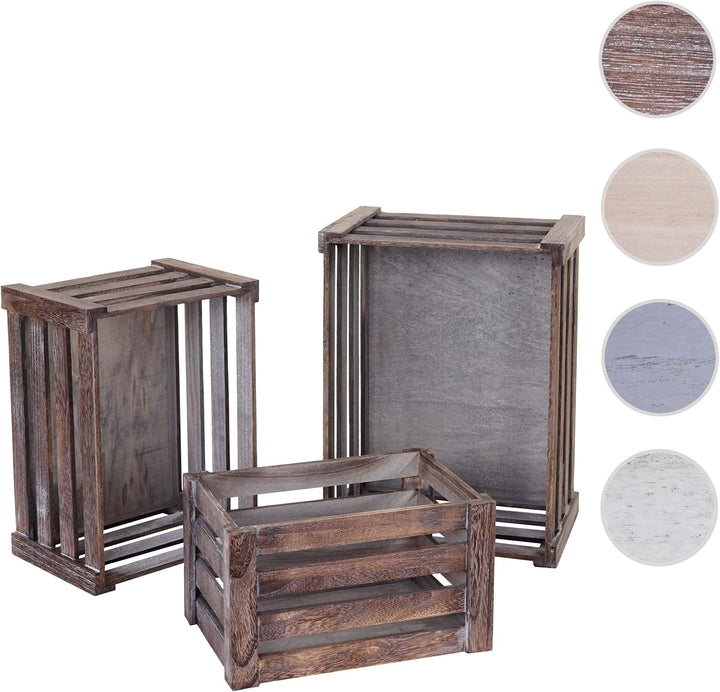Mendler 3er Set Holzkiste HWC-C56, Weinkiste Dekokiste Aufbewahrungskiste Obstkiste, Shabby-Look Vin
