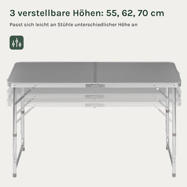 WOLTU Campingtisch Klapptisch Gartentisch Arbeitstisch Balkontisch höhenverstellbar Aluminium MDF Gr