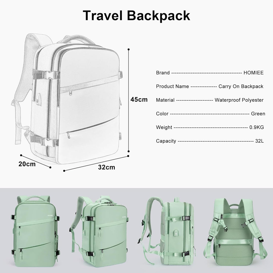 HOMIEE 40L Reiserucksack Damen, Handgepäck Rucksack,15,6 Zoll Laptop Rucksack für Arbeit Schule Woch