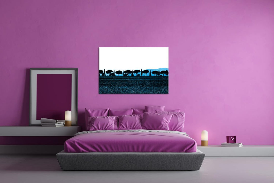 deyoli Toskana Landschaft mit Zypressen und Pinien Format 80x60 Effekt: Monocrome Blau als Leinwandb