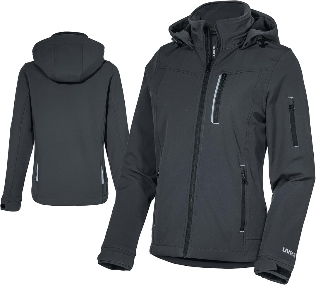 uvex tune-up Softshell-Arbeitsjacke für Damen - Wasserabweisende Outdoorjacke M Schwarz, M Schwarz