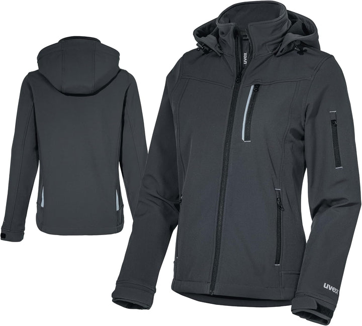uvex tune-up Softshell-Arbeitsjacke für Damen - Wasserabweisende Outdoorjacke M Schwarz, M Schwarz