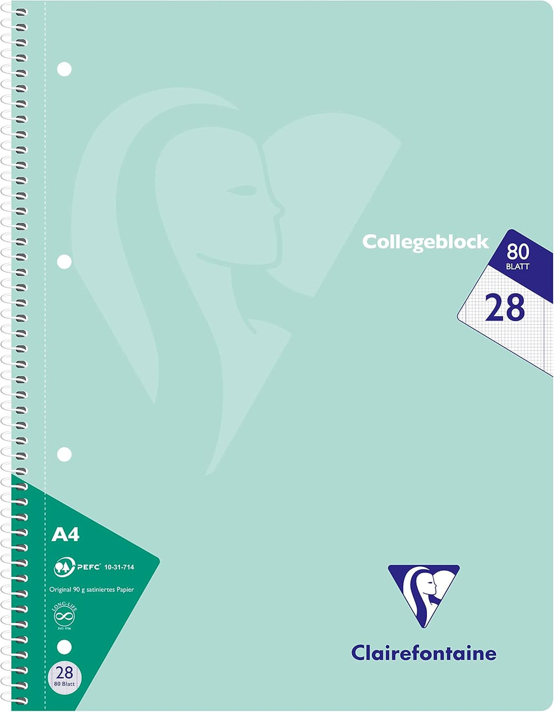 Clairefontaine 306228C - Packung mit 5 Heften / Collegeblöcke, DIN A4, 80 Blatt, 90g, kariert mit Do
