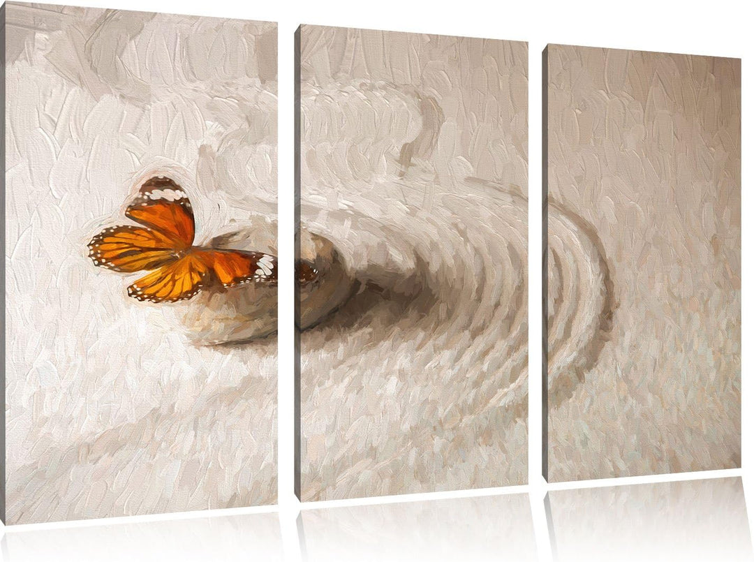 Pixxprint Zen Schmetterling Kunst / 3-Teilig/Gesamtmass 120cm Leinwandbild bespannt auf Holzrahmen/W